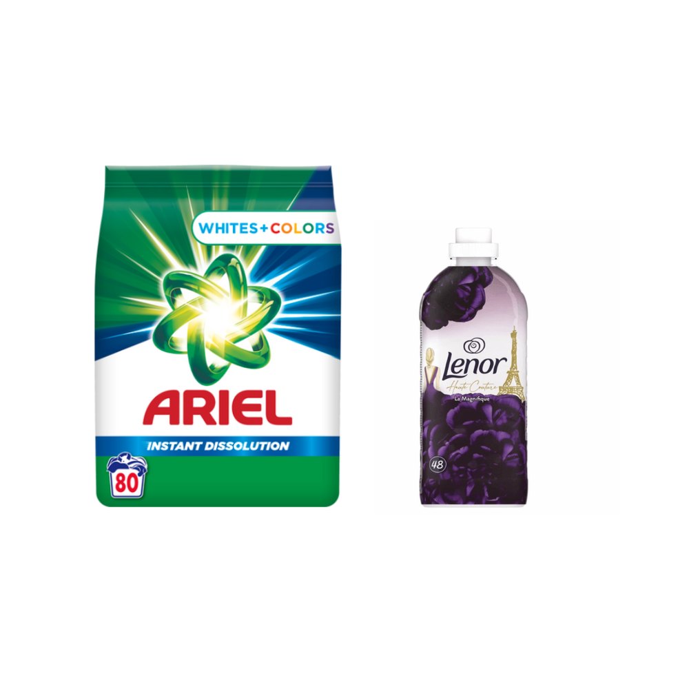 ARIEL DETERDŽENT ZA RUBLJE PRAŠAK 80 PRANJA(6 KG)+ LENOR 48 PRANJA